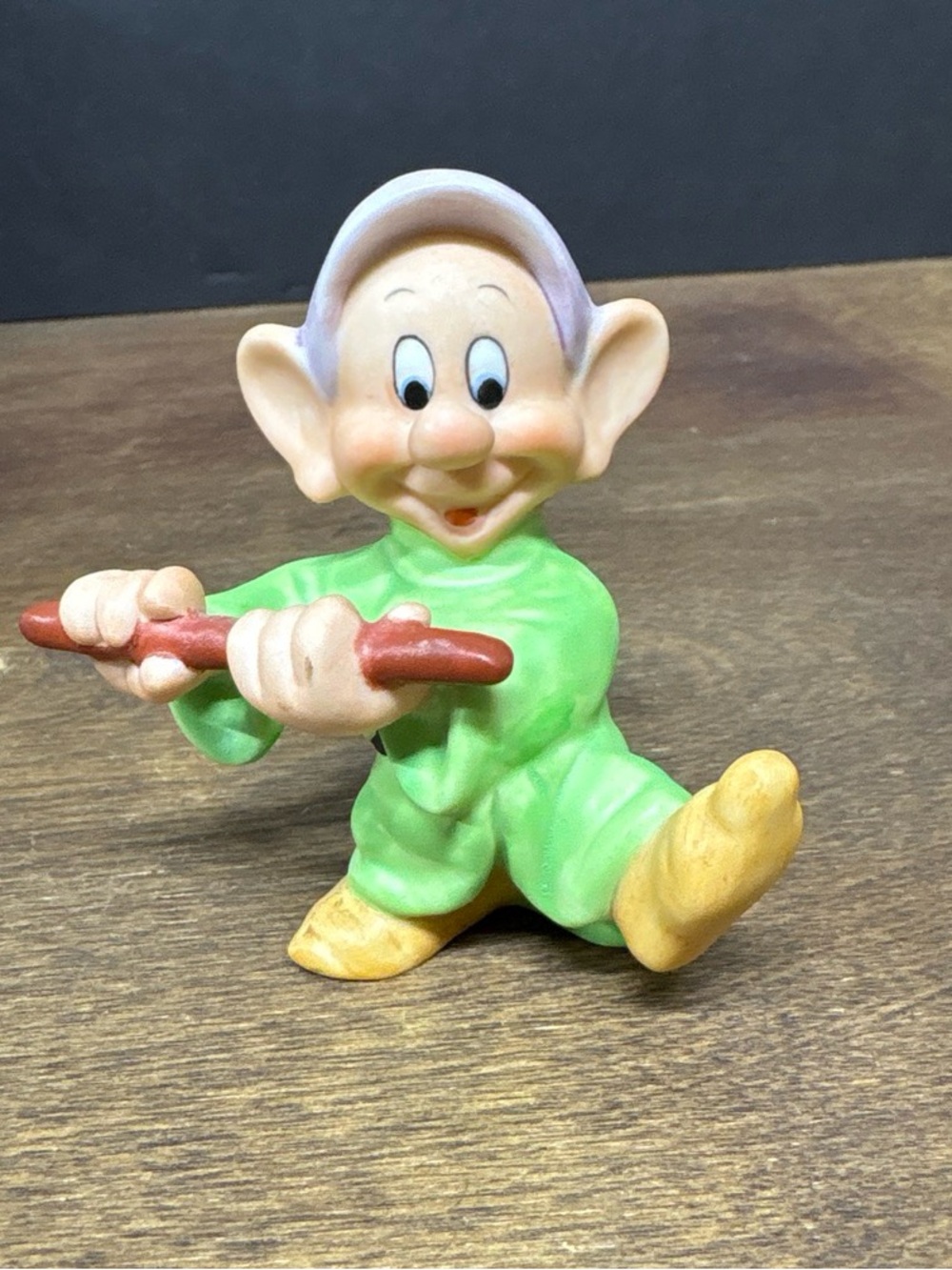 Disney Green Dopey Porcelain Figurine with Yellow Shoes and Peach Face